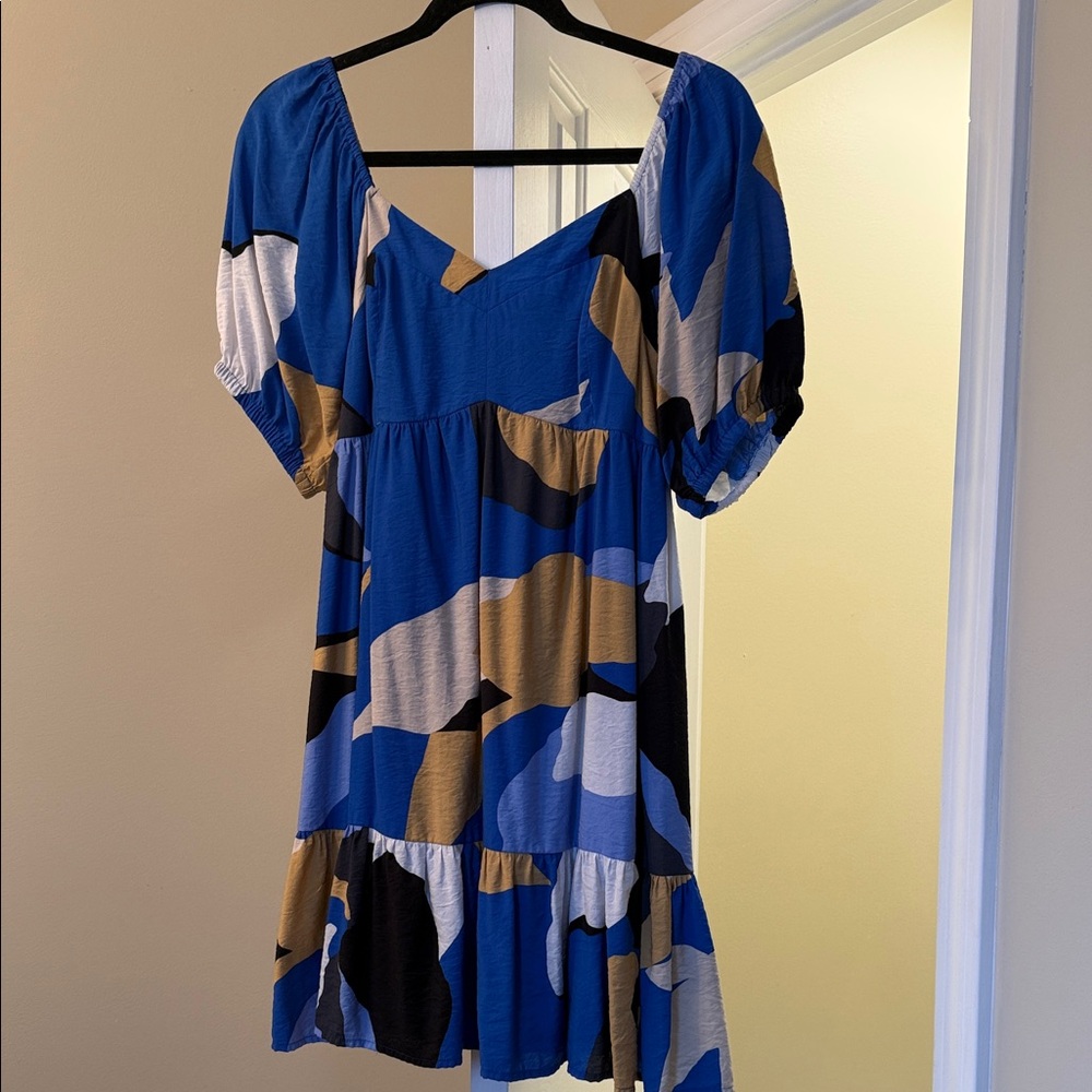 Nine West Blue and Black Abstract Mini Dress